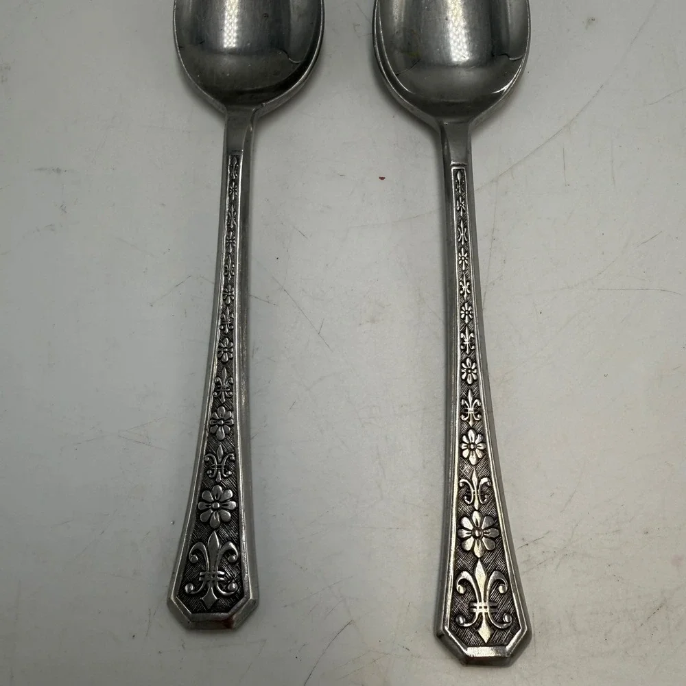 Interpur Florenz Stainless Steel Japan Fleur De Lis Floral Spoons 2 Vintage
